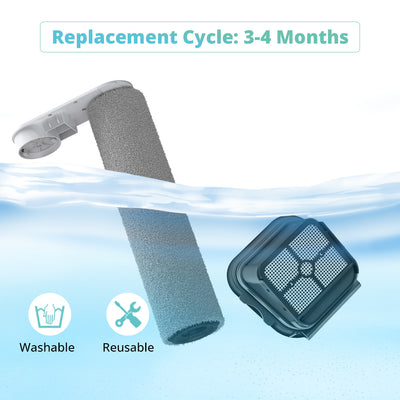 JONR Replacement Brush Roller & Sponge Filter Set for JONR ED12 Wet Dry Vacuum, Replacement Parts Accessory Kit, 1 Roller Brush+2 Filters