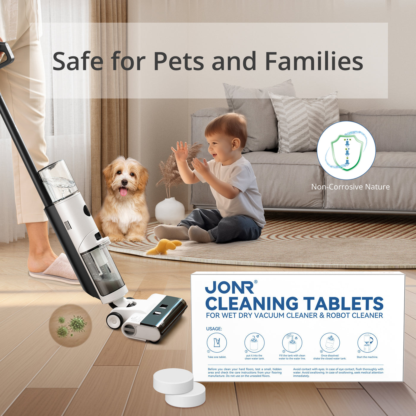 JONR Floor Cleaning Effervescent Tablets, Multi-Surface Cleaner Refills, Cleansing Tablets Compitable with Wet Dry Vacuum Mop & Robot Cleaner,