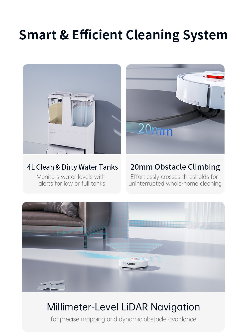 JONR T5 Lite Robot Vacuum & Mop with Mop-Wash Air-Dry Dock, Dual Rotating Mops, LDS Navigation, 4L+4L Tanks, 4,000Pa Suction, Auto Mop Lift, 2600mAh, 130-min Runtime