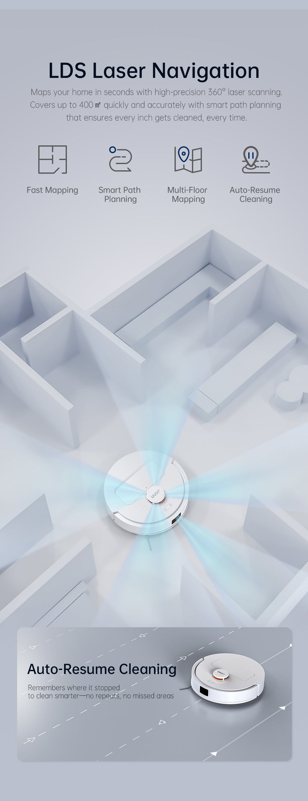 JONR T5 Lite Robot Vacuum & Mop with Mop-Wash Air-Dry Dock, Dual Rotating Mops, LDS Navigation, 4L+4L Tanks, 4,000Pa Suction, Auto Mop Lift, 2600mAh, 130-min Runtime