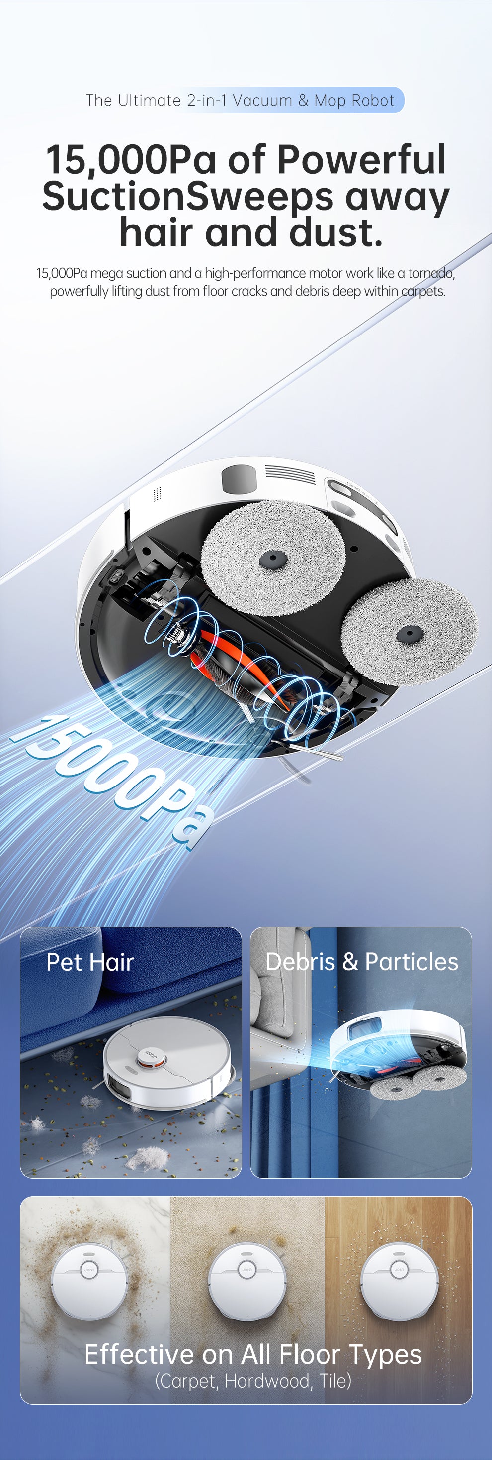 JONR T5 Pro Gen 2 Robot Vacuum and Mop with Self-Emptying Wash/Dry Dock, Dual Rotating Mops, Edge-Following Mopping & Mop Lift, LDS Navigation, 15,000Pa Suction, 5200mAh, 4L+3.5L Tanks